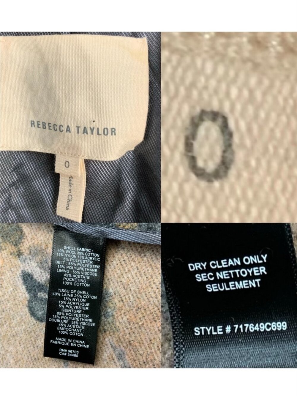 Rebecca Taylor Jacquard Coat 0 Grey Floral Wool Blend - Picture 8 of 16